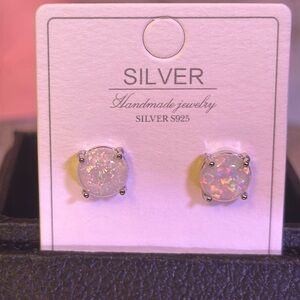 Sterling Silver White Opal S925 Post Earrings